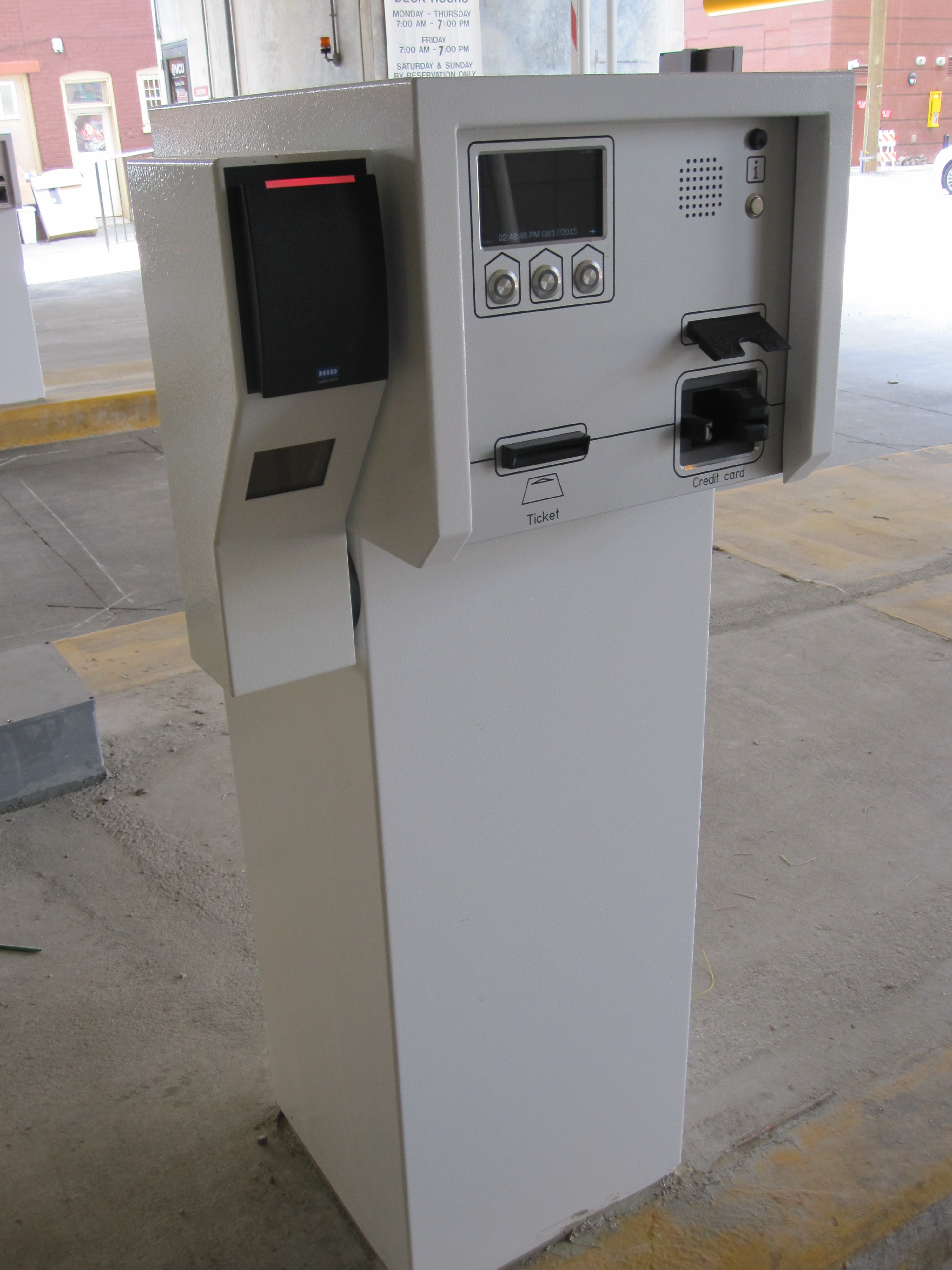 Deck ticket dispenser and card/QR code reader